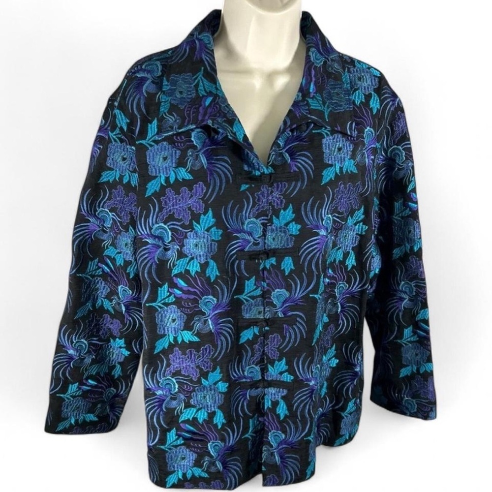 Chico's Black and Blue Floral Blazer